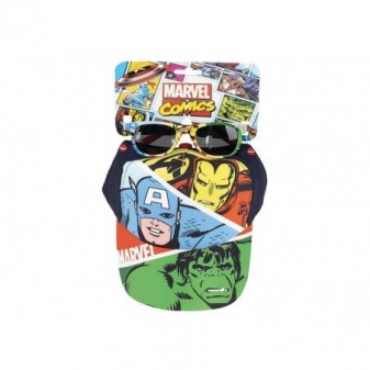 Marvel Avengers Set: occhiali e cappello multicolor con supereroi, confezione vivace per bambini.