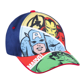 Cappello Marvel Avengers per bambini, blu con grafica supereroi, design retrò e traspirante.